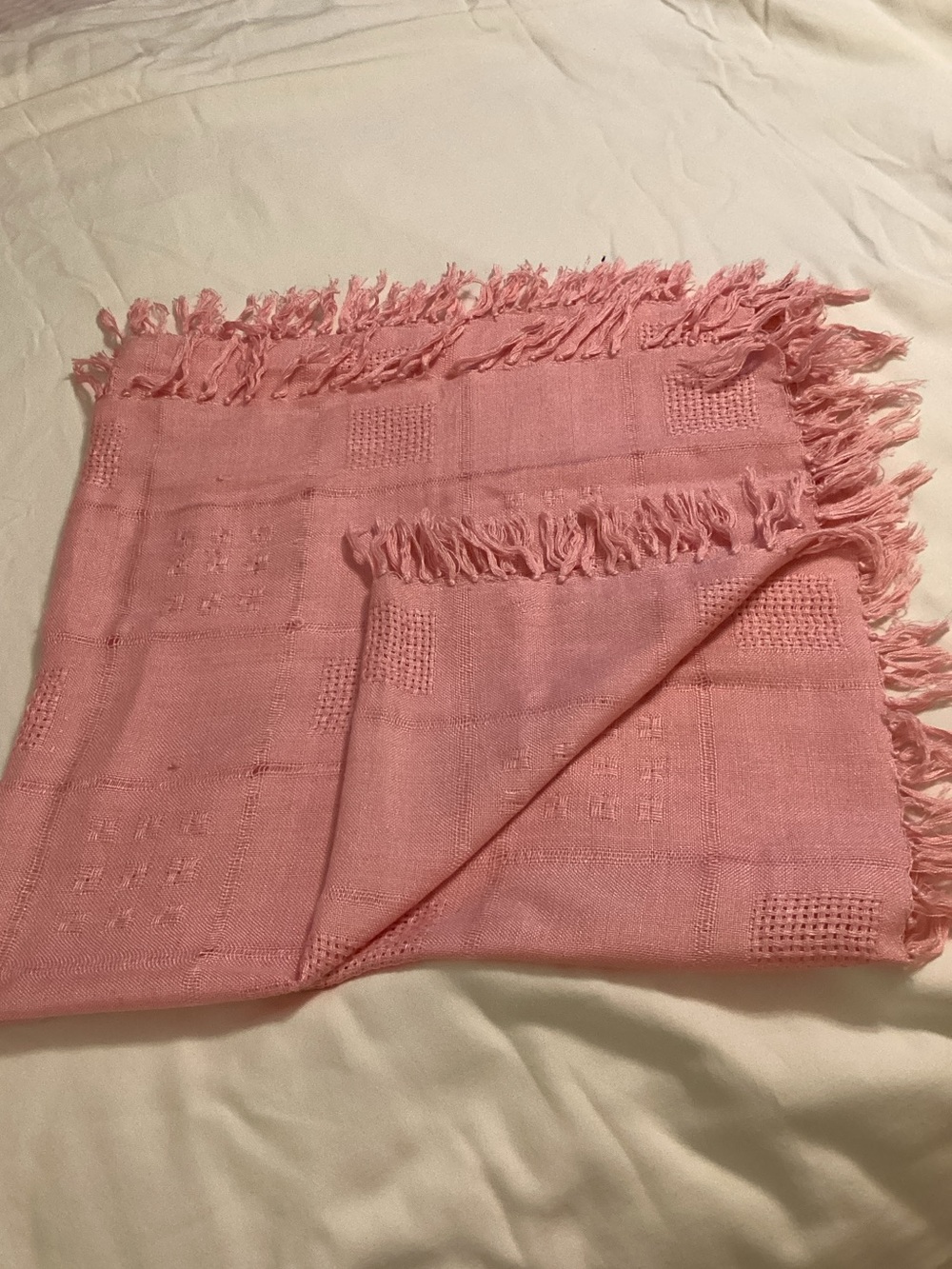 Vintage Ben Goodman Light Pink Scarf with Fringe - 31” x 31” Square